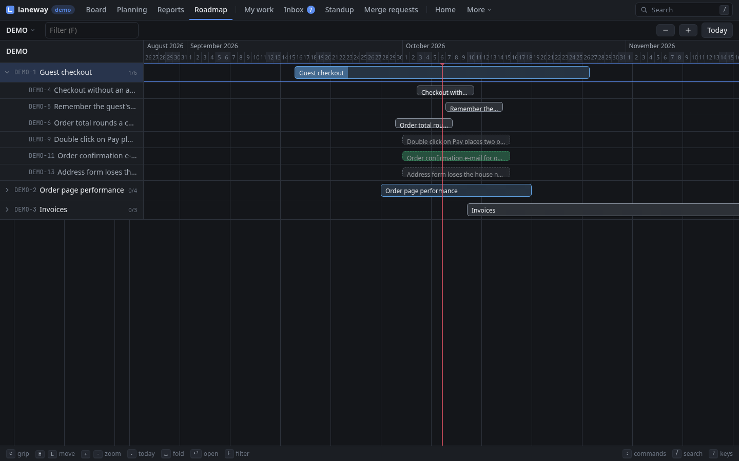 Epics on a timeline in the browser