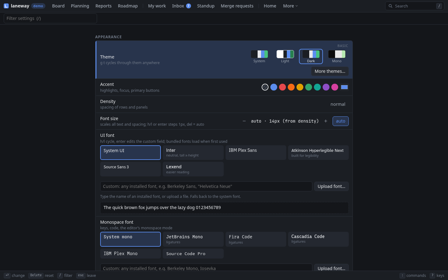 Settings in the browser